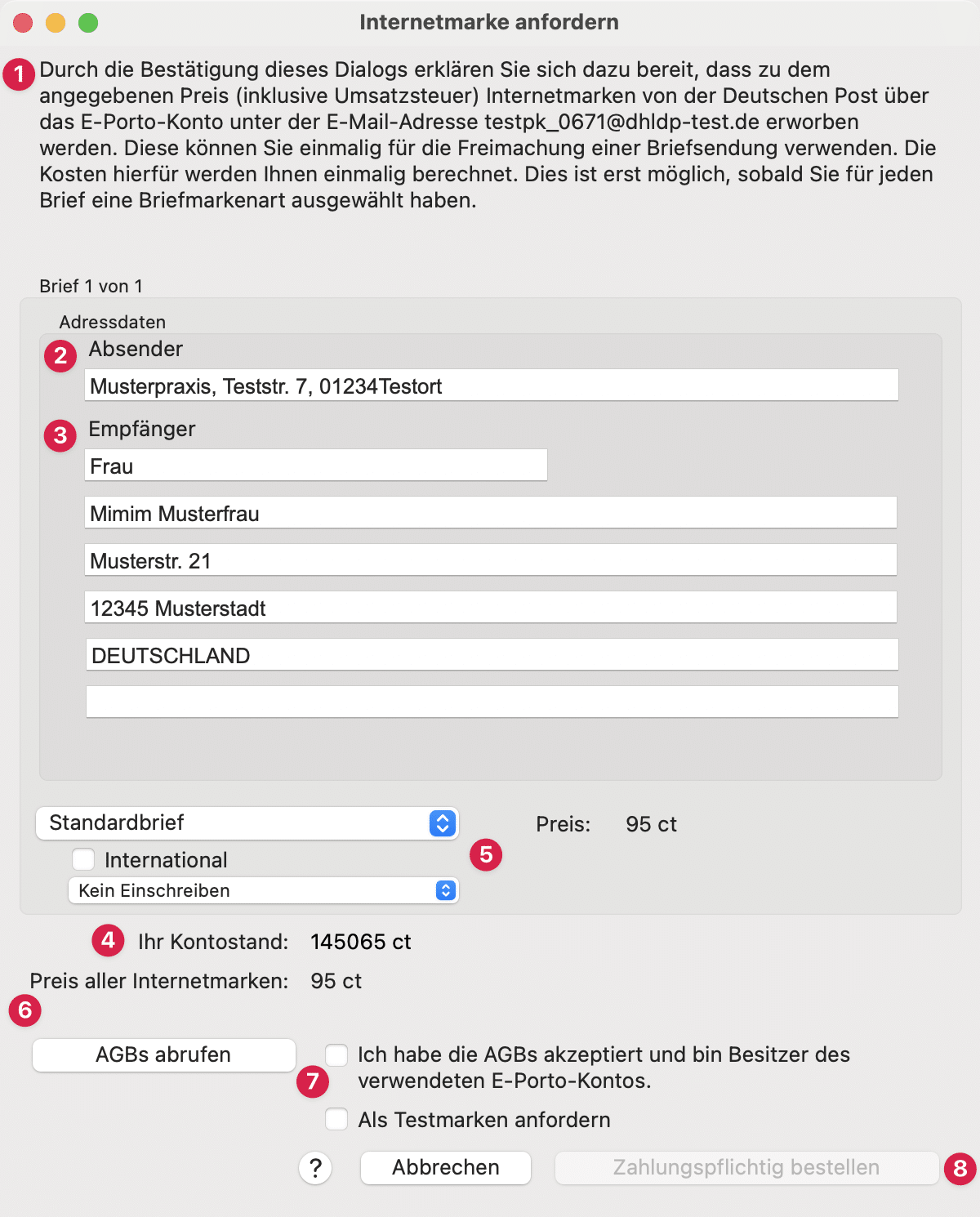 tomedo handbuch briefschreibung internetmarke anfordern 2