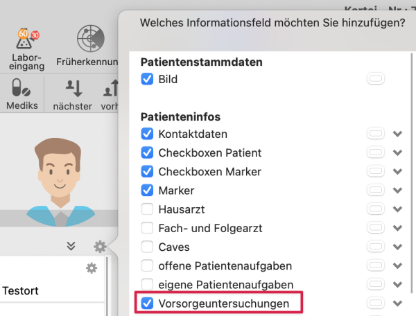 tomedo handbuch frueherkennung kurzinfos einblenden