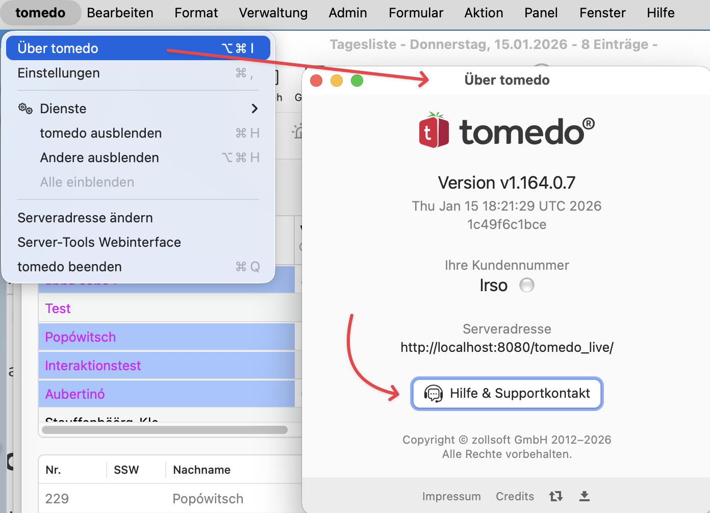 tomedo handbuch hilfe support kontak uerber tomedo